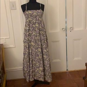 Strap smocked printed long summer dress